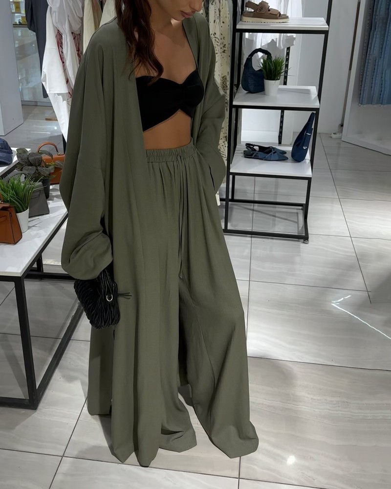 Rotimia Casual Solid Cardigan & Pants Two-piece Set