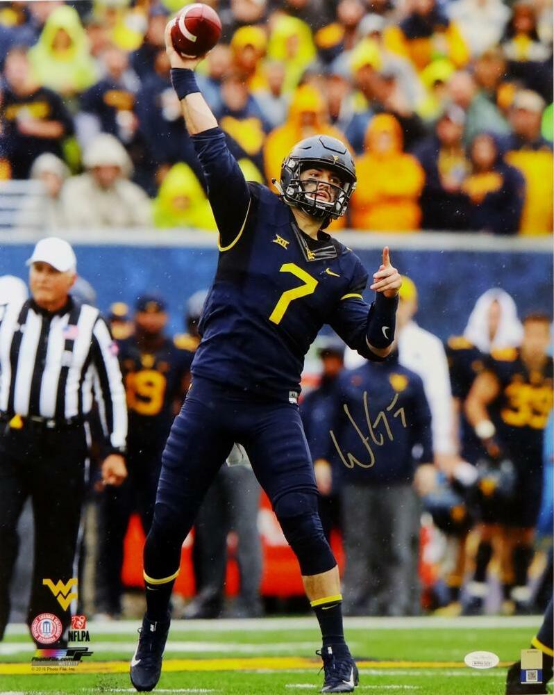 Will Grier Signed W. Virginia 16x20 Throwing in Blue PF Photo Poster painting- JSA W  *Silver