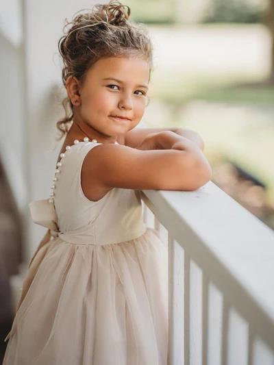 Bellasprom Tulle Scoop Flower Girl Dress With Pearls Bowknot Bellasprom