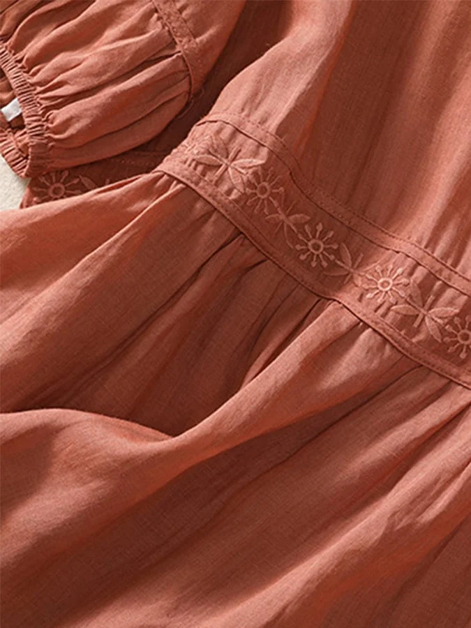 Embroidered Crew Neck Short Sleeve Casual Women's Shirt