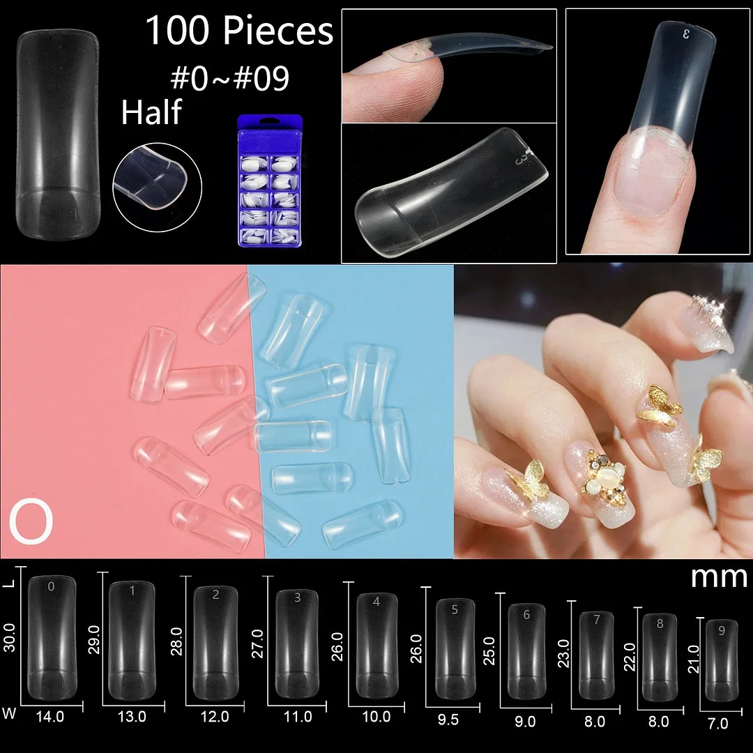 100pcs/set 10 Sizes Full Cover False Nail Tips Ballerina Coffin Fake Nails Square Stiletto French Acrylic Press On Nails-Nail Inspo
