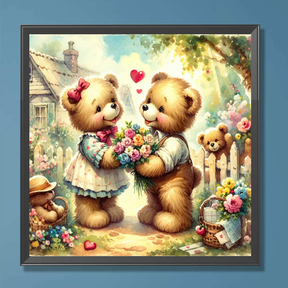 Diamond Painting - Full Round Drill - Rose Heart Bear(Canvas|30*30cm)