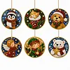 6 Pcs Christmas Wooden Ornaments DIY Pearls Diamond Painting Kit Rhinestone Art Pendants with Hemp Rope for Holiday Tree Decor