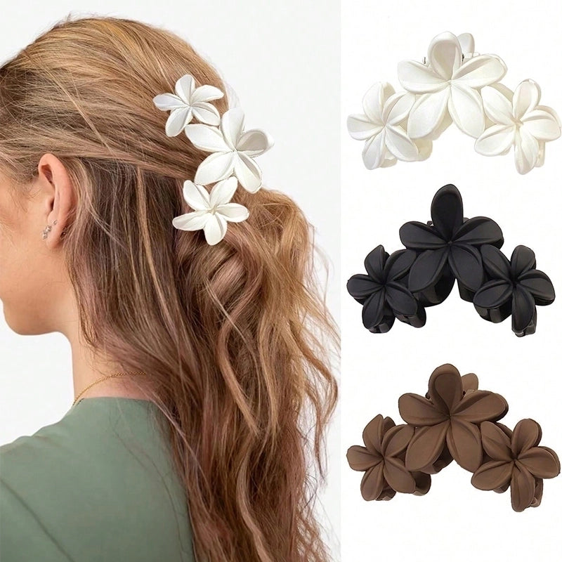 Design Frosted Artificial Flowers Hair Styling Clip Three Flowers Hair Claw Back Head Hair Volume Multi-Plate Hair Clip