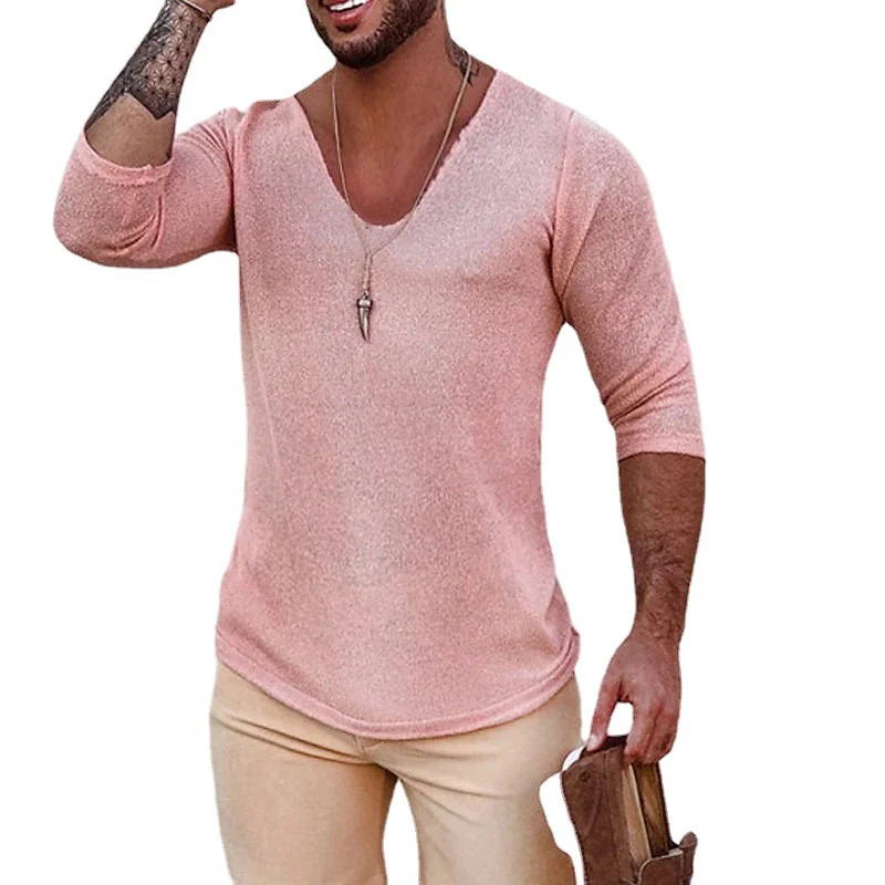 Wongn Wongn And Fall New Men's V-Neck T-Shirt Men's Fashion Short-Sleeved Jacket Knit Sweater Male