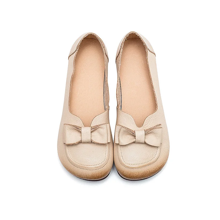 Spring Summer Women Retro Leather Bowknot Loafers