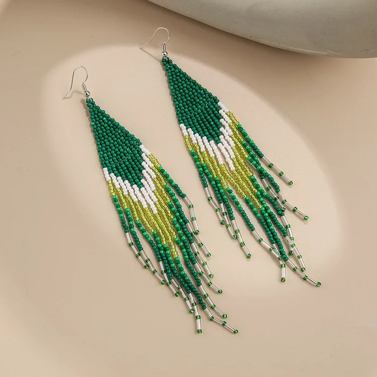Hand-woven Colorful Rice Bead Tassel Earrings
