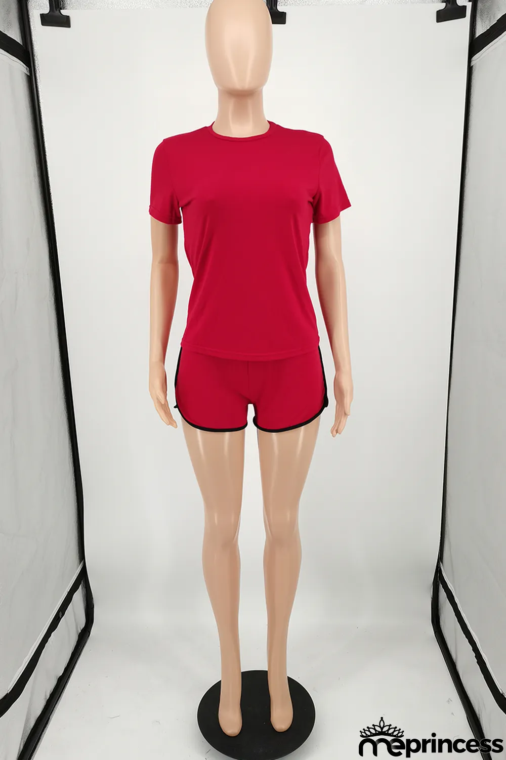 Fluorescent Green Fashion Casual Solid Basic O Neck Short Sleeve Two Pieces