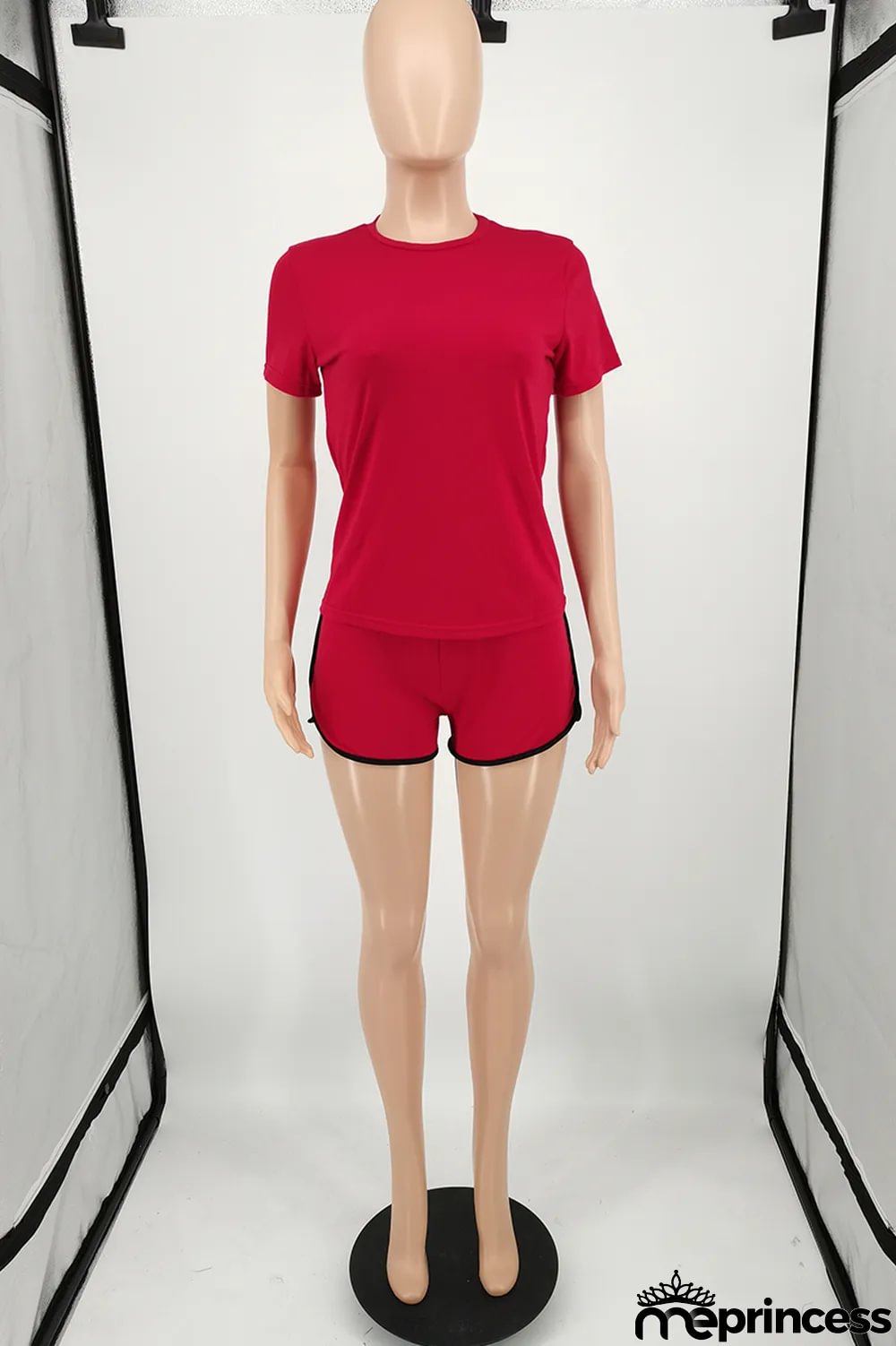 Fluorescent Green Fashion Casual Solid Basic O Neck Short Sleeve Two Pieces