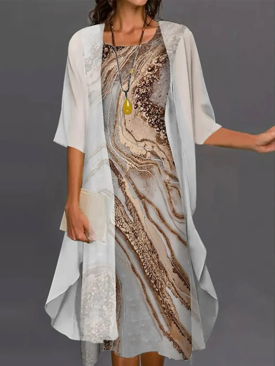 Half Sleeve Crew Neck Vacation Two Piece Sets
