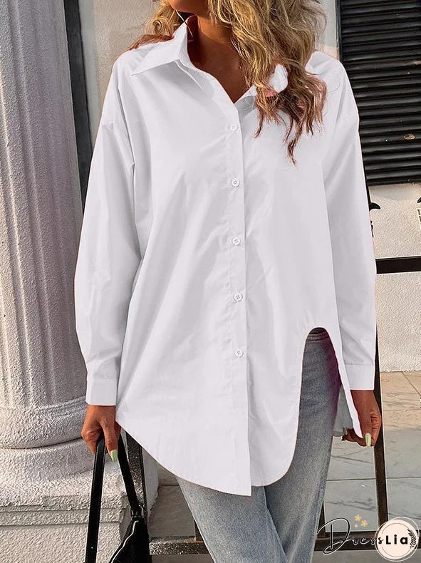 Blouses Solid Lapel Long Sleeve Blouse for Women