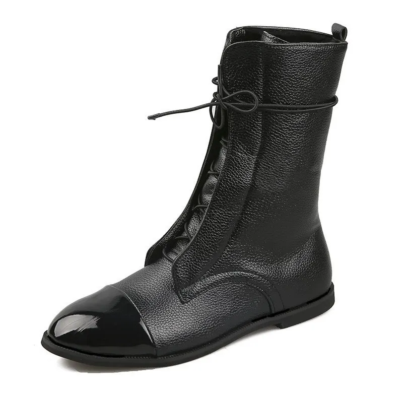 Breakj Breakj Large-Size Female Boots English Flying Autumn And Winter New Products And Leisure Boots Tie Splicing Short Martin Boots