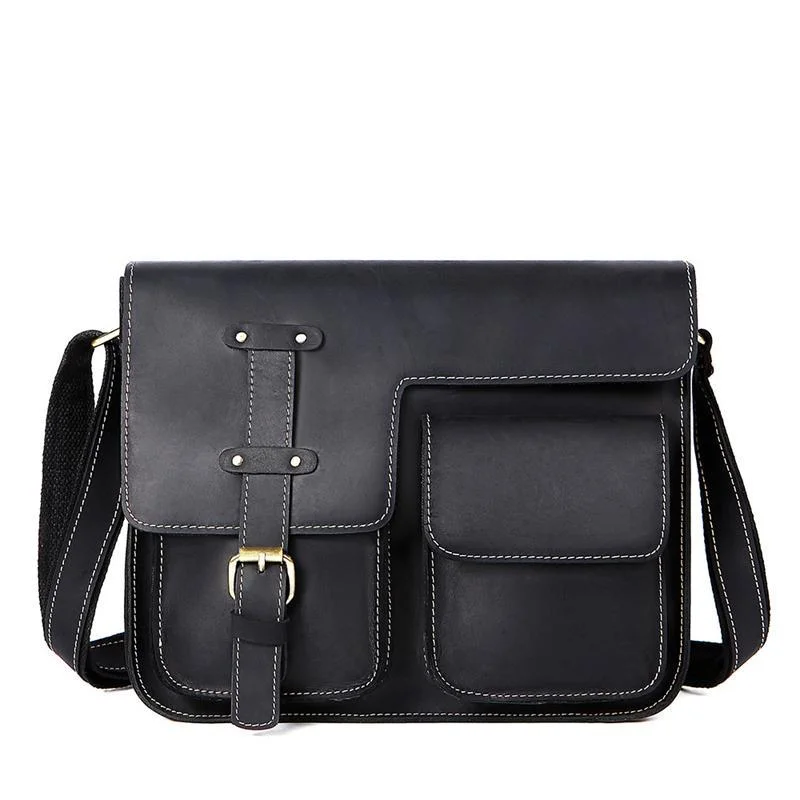 Men's High Quality Leather Shoulder Bag Buckle Closure Crossbody Bag