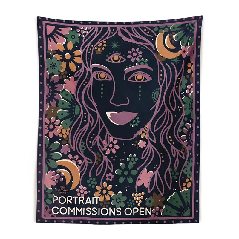 Indian Moon Phase Girl Tapestry Wall Hanging Rainbow Flower Decor Macrame Hippie Witchcraft Tapiz Decoration Tablecloth turban