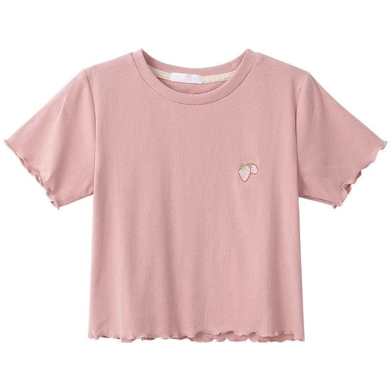 Brownm Brownm Hot Girl Crop Short Style Student Jacket 2024 Summer New Short Sleeve Embroidery Wooden Ear Slim T-Shirt Female Tide