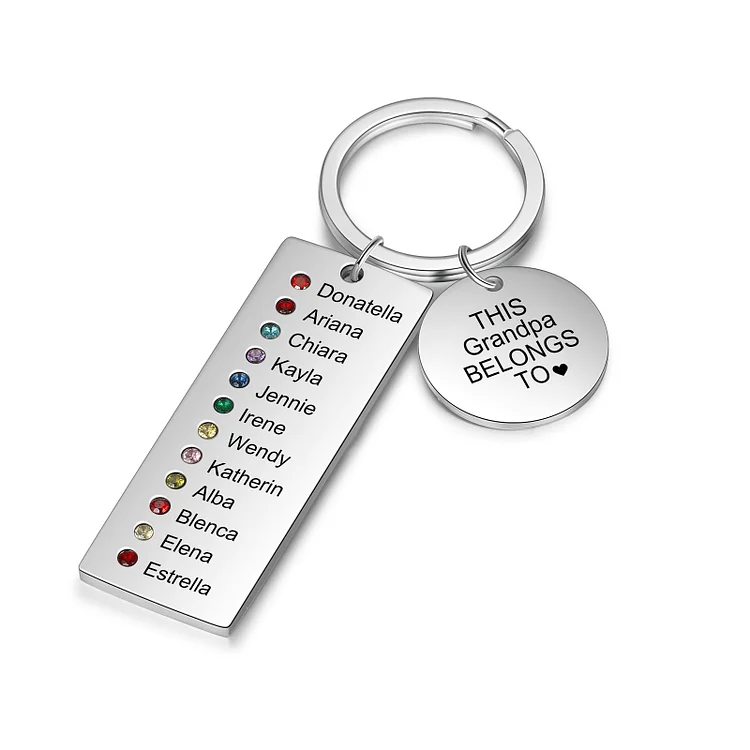 Personalized Birthstone Keychain Engrave 12 Names Family Keychain