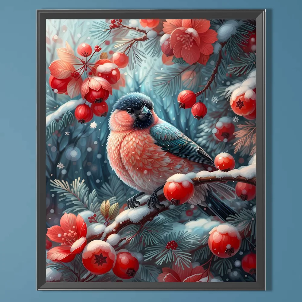 Diamond Painting - Full Square Drill - Winter Red Fruit Bird(Canvas|45*55cm)