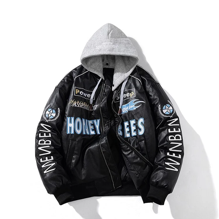 New Winter Trend Men PU Leather Varsity Jacket Embroidery Unisex Coats Motorcycle Biker Jackets Casual Male Faux Leather Parkas