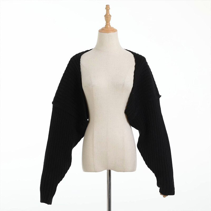 Women's Cardigan Sweaters Wrap Cropped Long Sleeves Female Solid Oversize Jumpers Knitted Crop Tops Bat Ribbed Warm Knitwears Za