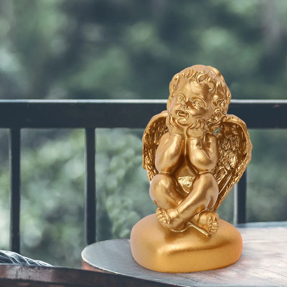 Gold Resin Angel Boy Statues Home Craft Desktop Figurine Party Decor (B)