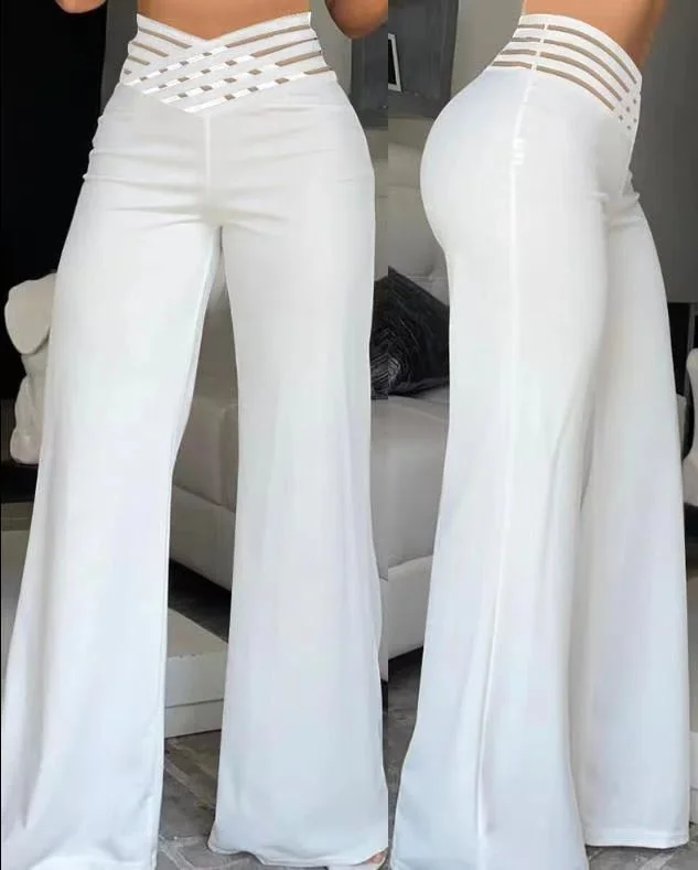 Brownm Brownm Summer Women's Wear Hollow Belt High Waist Casual Straight Leg Pants Wide Leg Pants