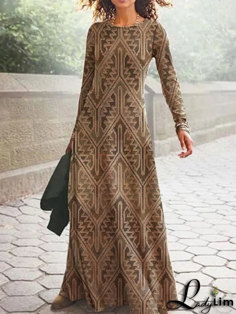 Vintage Long Sleeve Paisley Maxi Dress