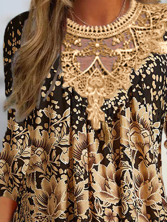 Women Long Sleeve Scoop Neck Floral Printed Graphic,Lace Tops