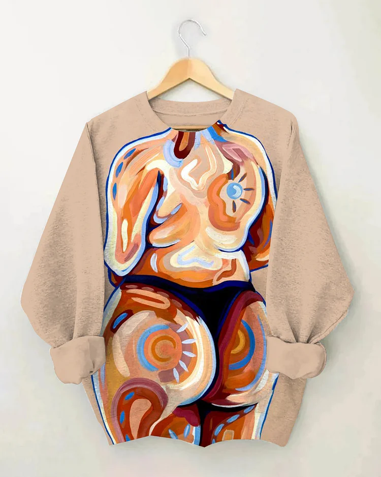 Female Art Illustration Crewneck Long Sleeve Sweatshirt