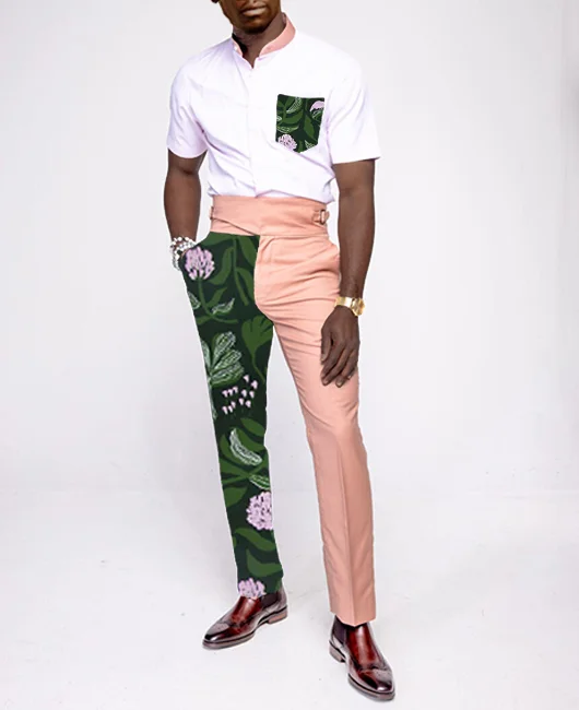 OK Elegant Floral Button Short Sleeve Shirt & Pants 2Pcs Set 