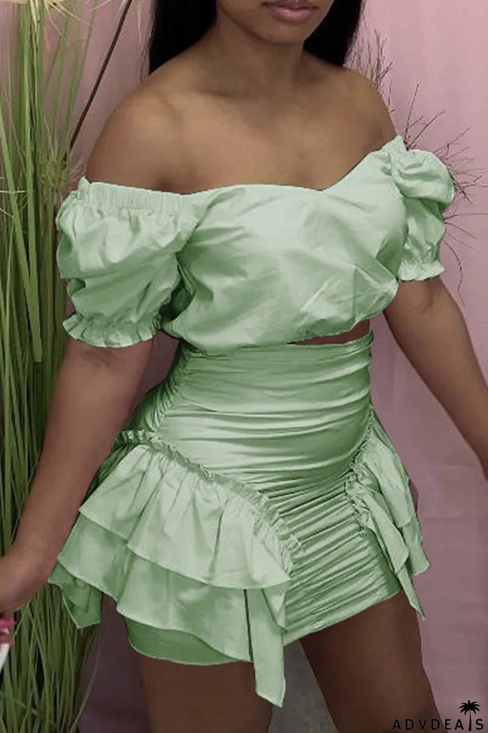 Black Sexy Patchwork Stringy Selvedge Off the Shoulder Short Sleeve Two Pieces