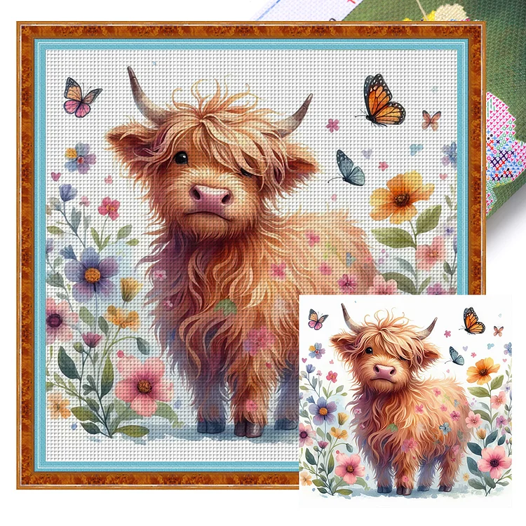 Flower And Grass Yak (40*40cm) 14CT Stamped Cross Stitch gbfke