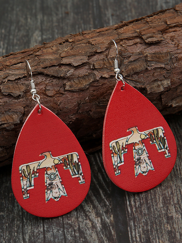Ethnic Red Water Drop Eagle Pattern Earring Western Cowgirl Earring