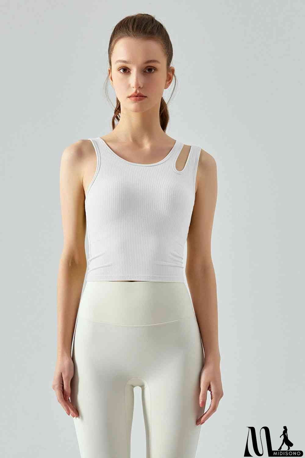 MidiSono - Ribbed Round Neck Sports Tank Top