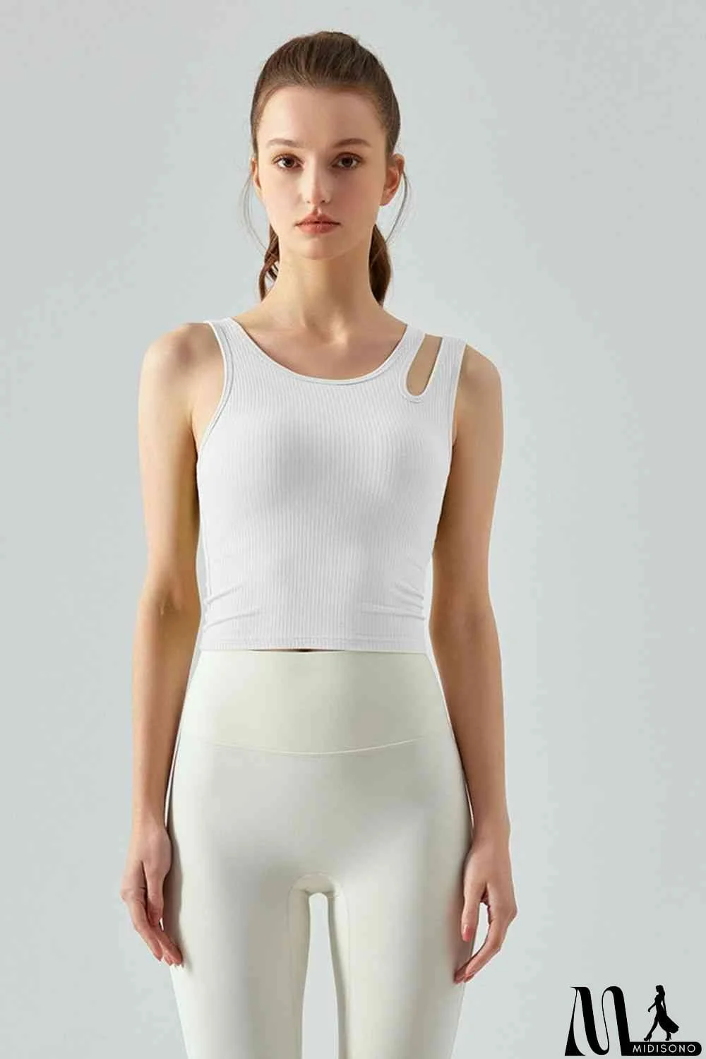 MidiSono - Ribbed Round Neck Sports Tank Top