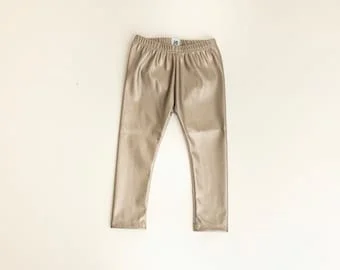 pornhint Pornhint leggings/ champagne leggings/ faux leather leggings/ baby girl leggings / toddler legging pants/ modern pants/ leather pants - Faux Leather