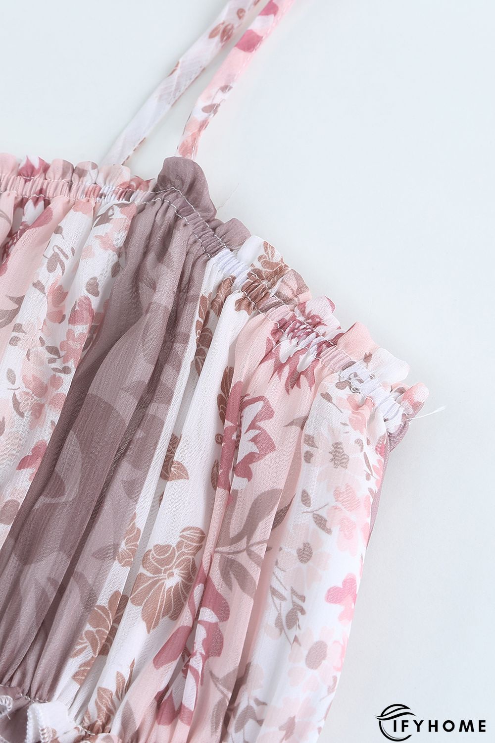 Multicolor Floral Print Frill Trim Smocked Spaghetti Strap Maxi Dress | IFYHOME