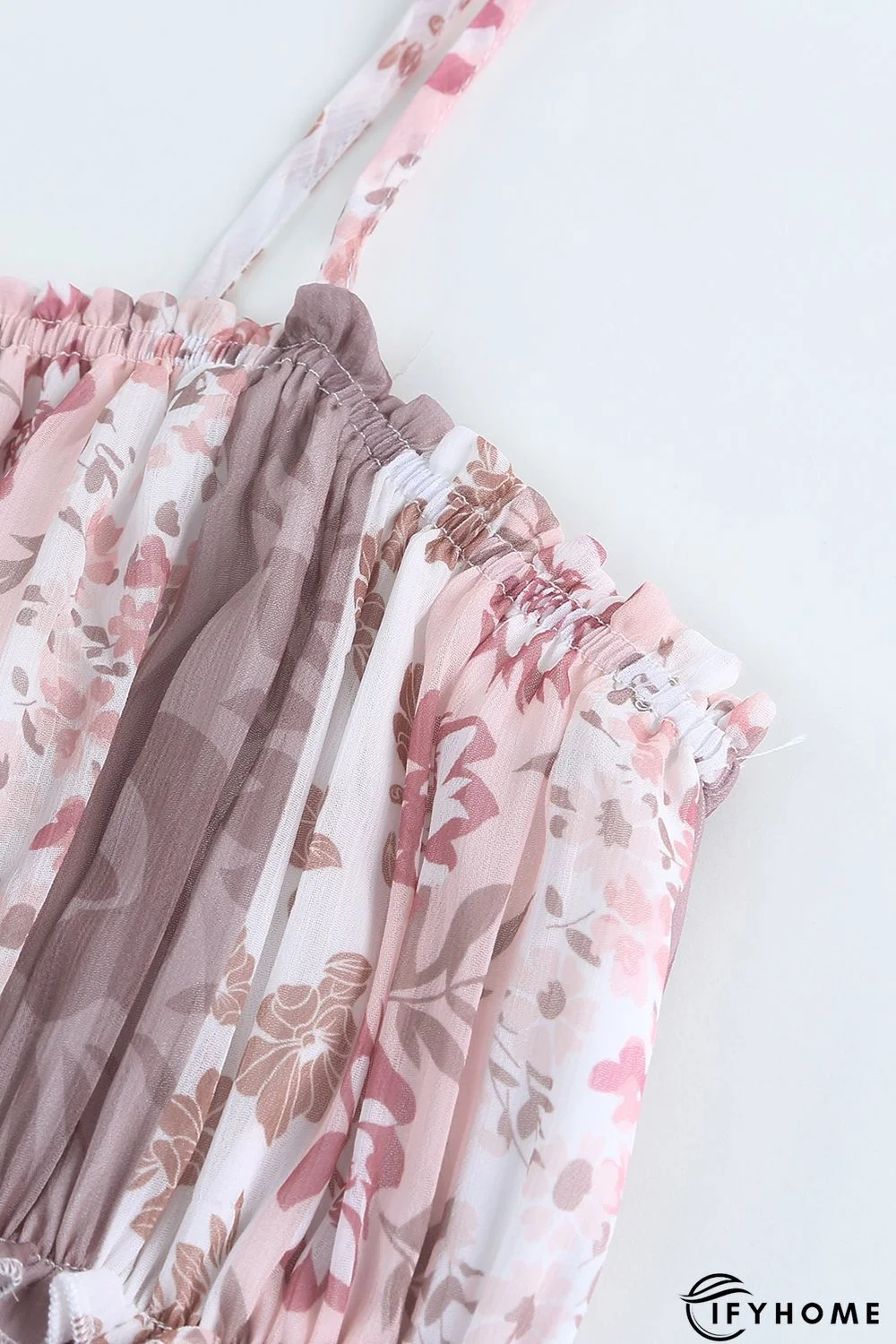 Multicolor Floral Print Frill Trim Smocked Spaghetti Strap Maxi Dress | IFYHOME