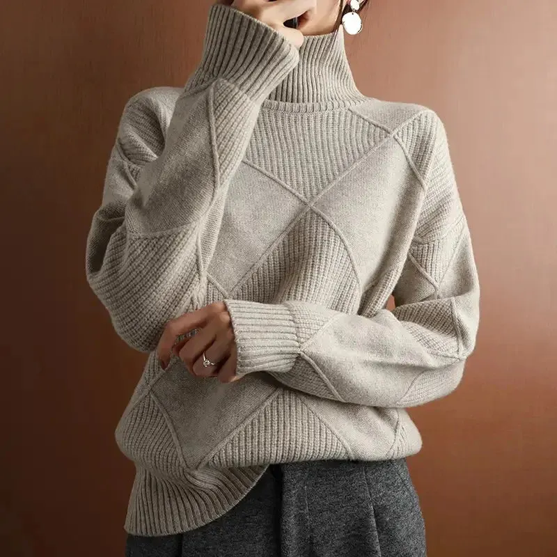 Women's Cable Knit Roll Neck Jumper &ndash; Soft Everyday Warmth &ndash; Coffee