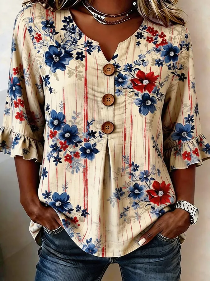Women's 250th Anniversary Print Half Sleeve Casual Blouse 