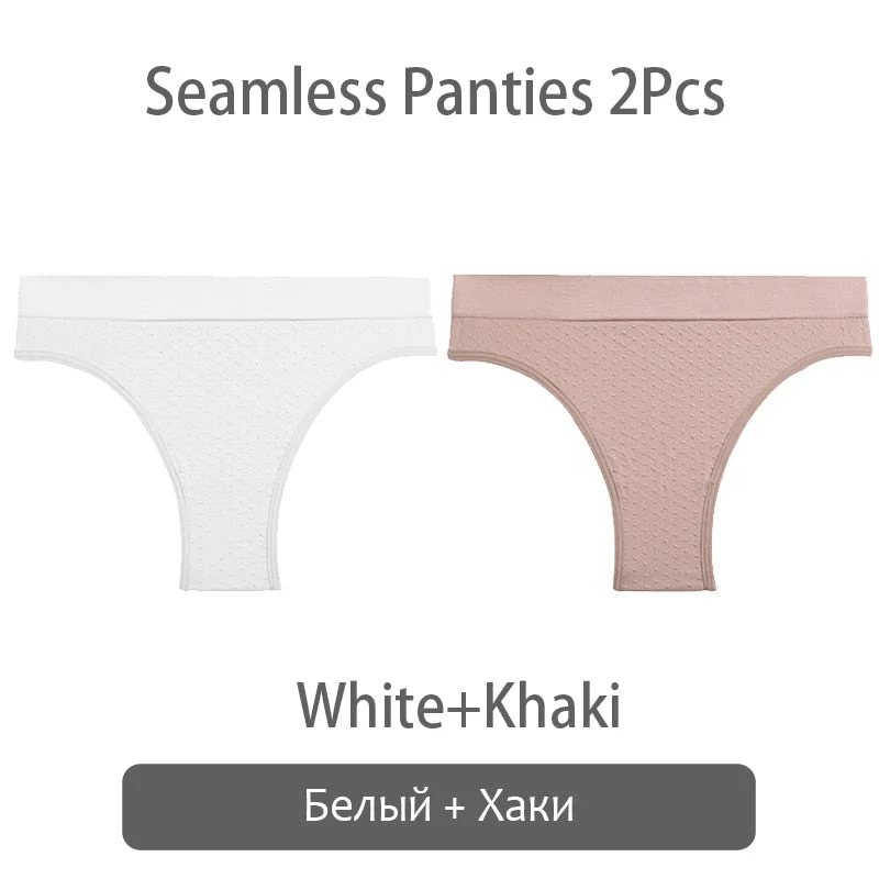 FINETOO 2Pcs/set Seamless Brazilian Panties S-2XL Plus Size Women T-back Underpants Ladies Soft Thongs Underwear Female Lingerie