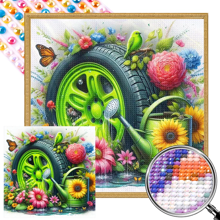 Butterfly Grass Tire 40*40CM (Canvas) Full AB Round Drill Diamond Painting gbfke