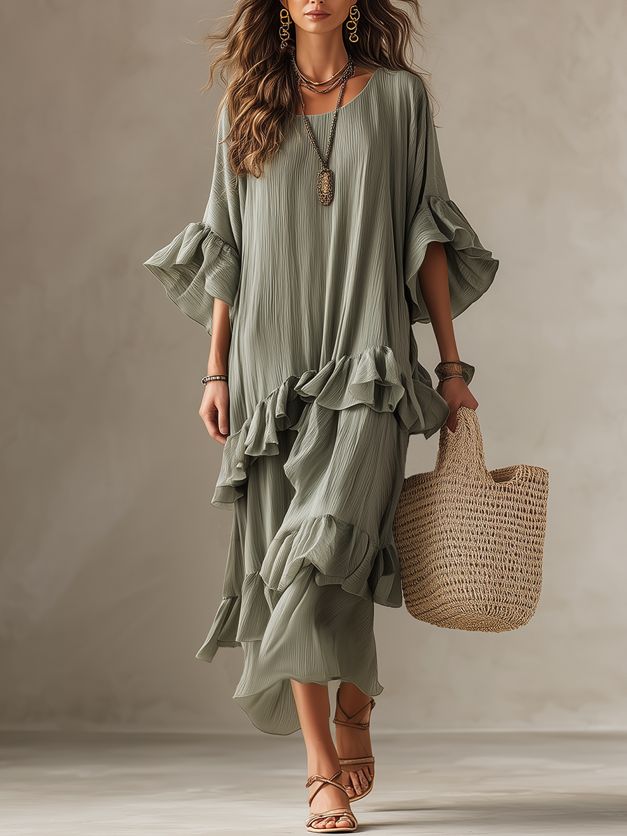 Graceful Layered Ruffle Midi Dress