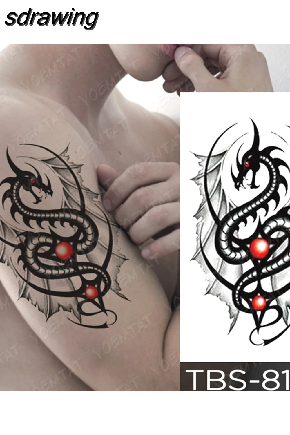 sdrawing Temporary Tattoo Sticker Yin Yang Dragon Feather Wings Flash Tattoos Wolf Totem Body Art Arm Fake Tatoo Men