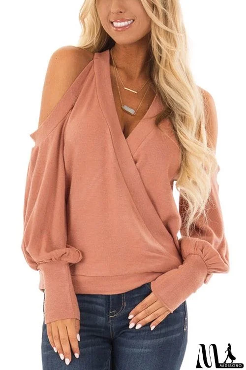 MidiSono - Casual Off-Shoulder Lantern Sleeve Top