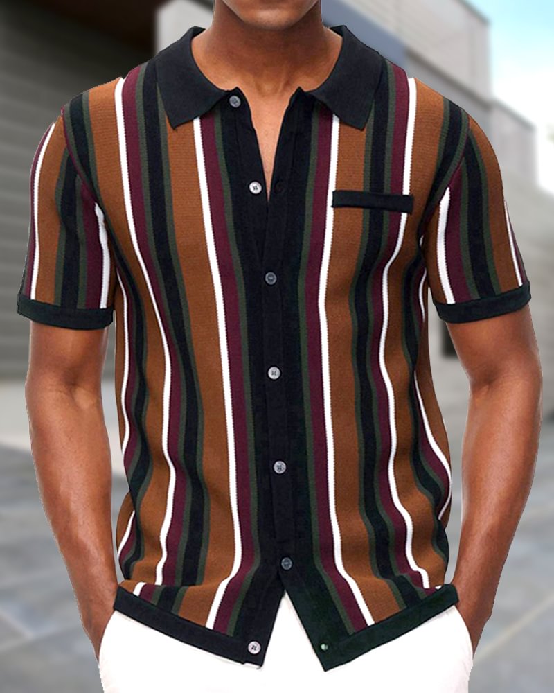Men's Single Breasted Contrast Knit Short Sleeve