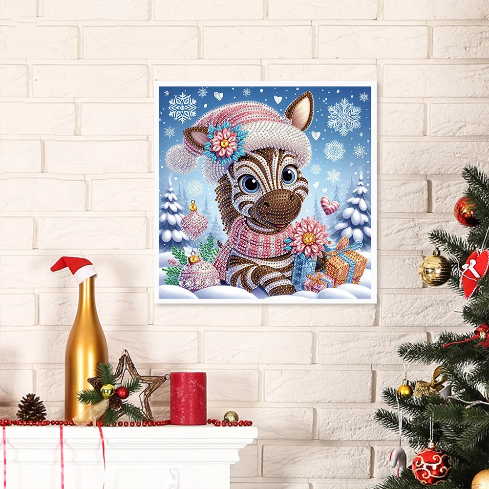 Diamond Painting - Partial Special Shaped Drill - Christmas Zebra(Canvas|30*30cm)