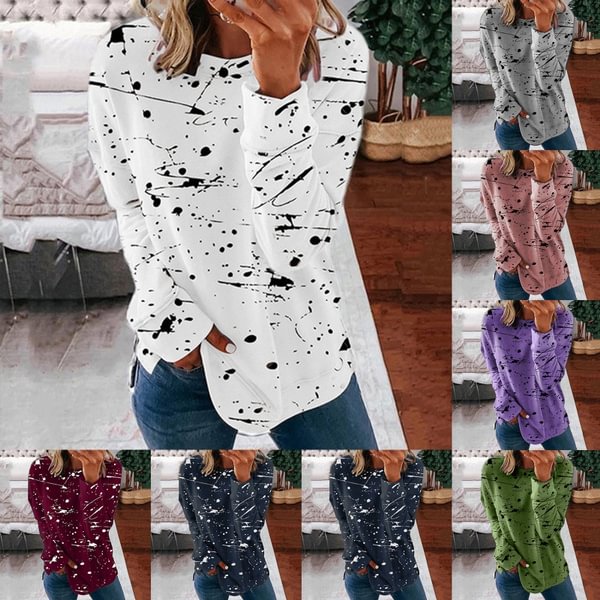 Spring and Early Autumn New Fashion Women's Printed Lace Long Sleeve Casual Top Loose Plus Size Soft and Comfortable Round Neck Bottoming Shirt - Shop Trendy Women's Fashion | TeeYours