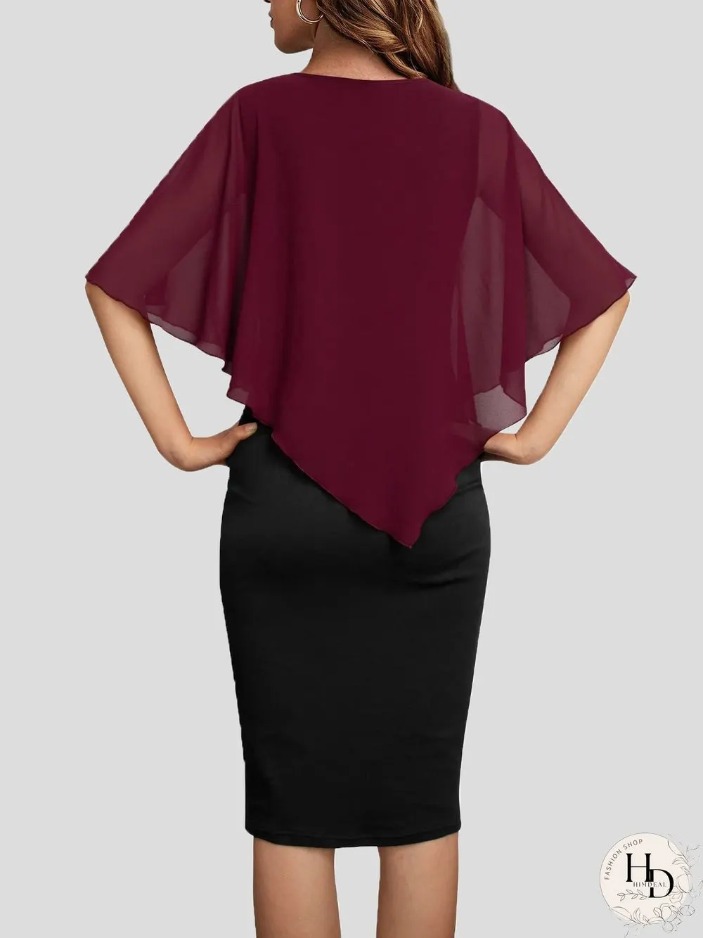 Women'S Dresses V-Neck Chiffon Shawl Slim Fit Dress
