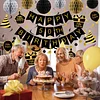 Birthday Decorations, Happy Birthday Banner with Honeycomb Ball, Gift Hanging Swirl Streamer, Circle Dot Garland - Happy Birthday Party Decorations for Men Women Boys Girls (Black & Gold, 50th)