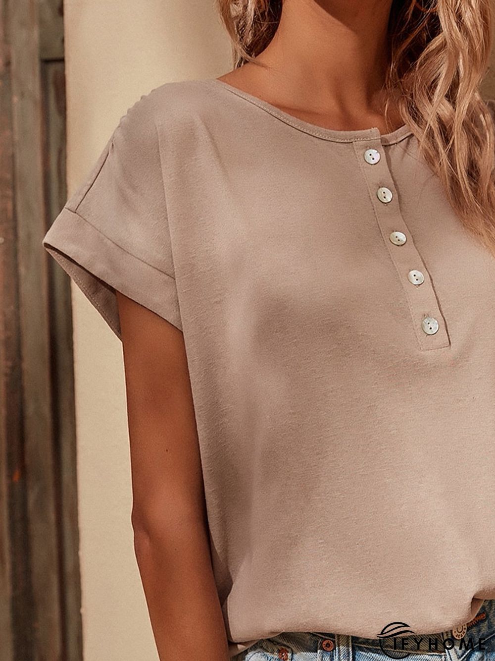 Short Sleeve Cotton Crew Neck Tops | IFYHOME